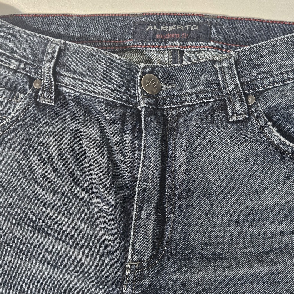 Alberto Denim Jeans Mens 32x28 Blue Dark Wash Modern Fit Pants Stone‎ Whiskers